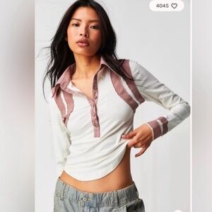 Free People Wednesday Polo Collar Long Sleeve Top Women’s size small